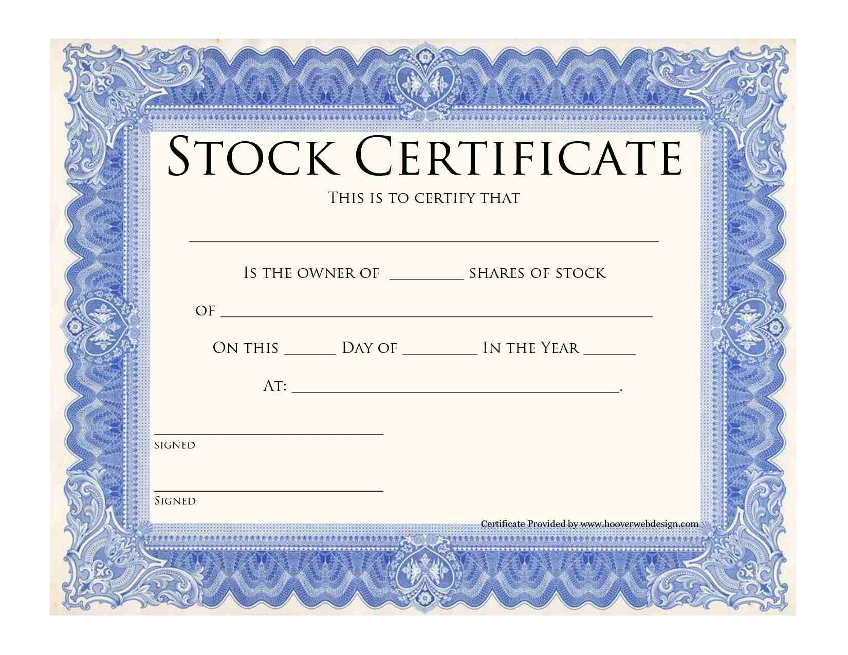 stock certificate sample