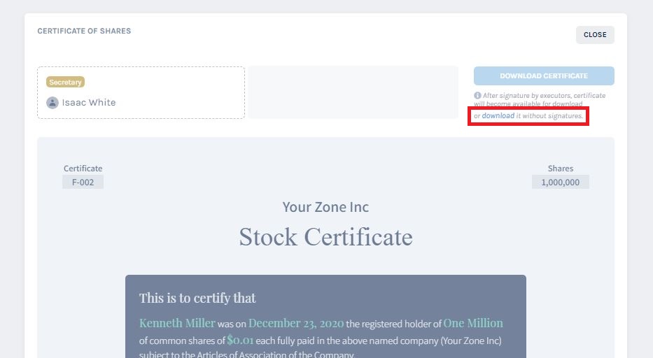 download certificate without signature 