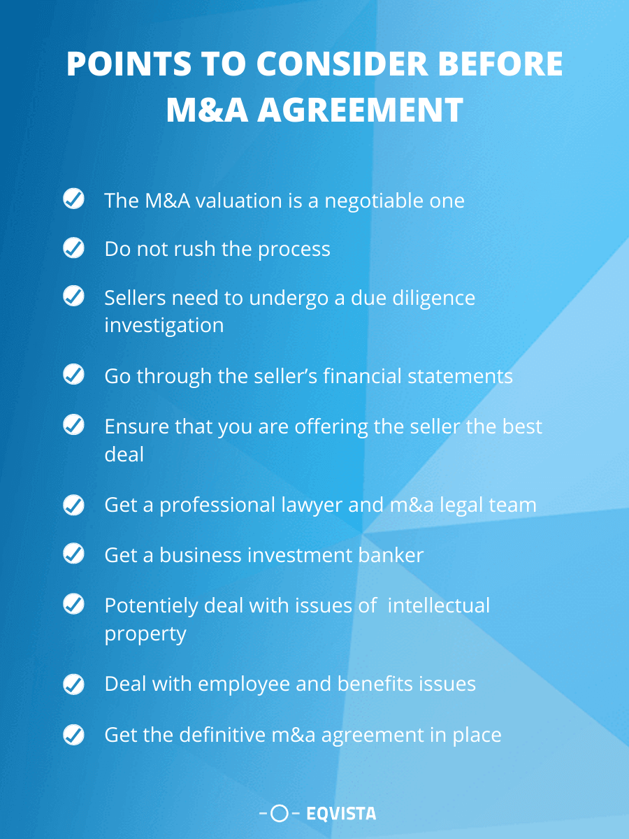 Points to consider before M&A Agreement