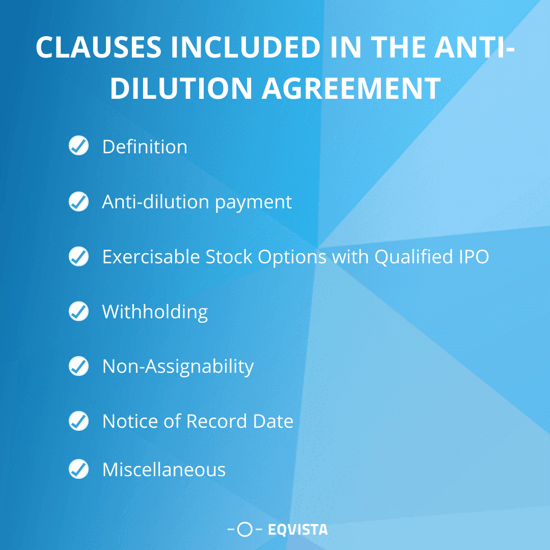 Clauses included in the anti-dilution agreement