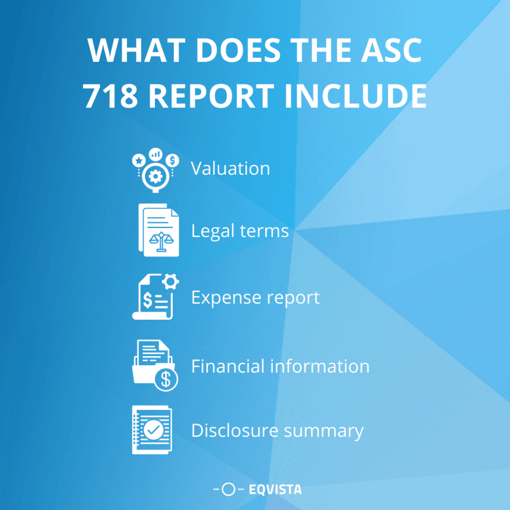 What does the ASC 718 report include?