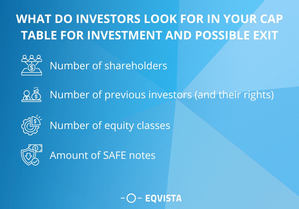 What do investors look for in your cap table for investment & possible exit