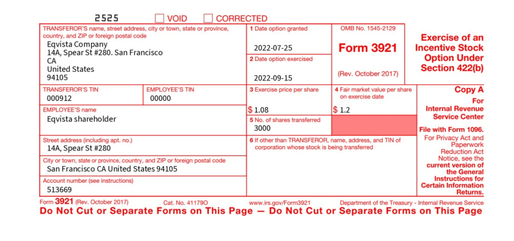 SAMPLE OF FORM 3921