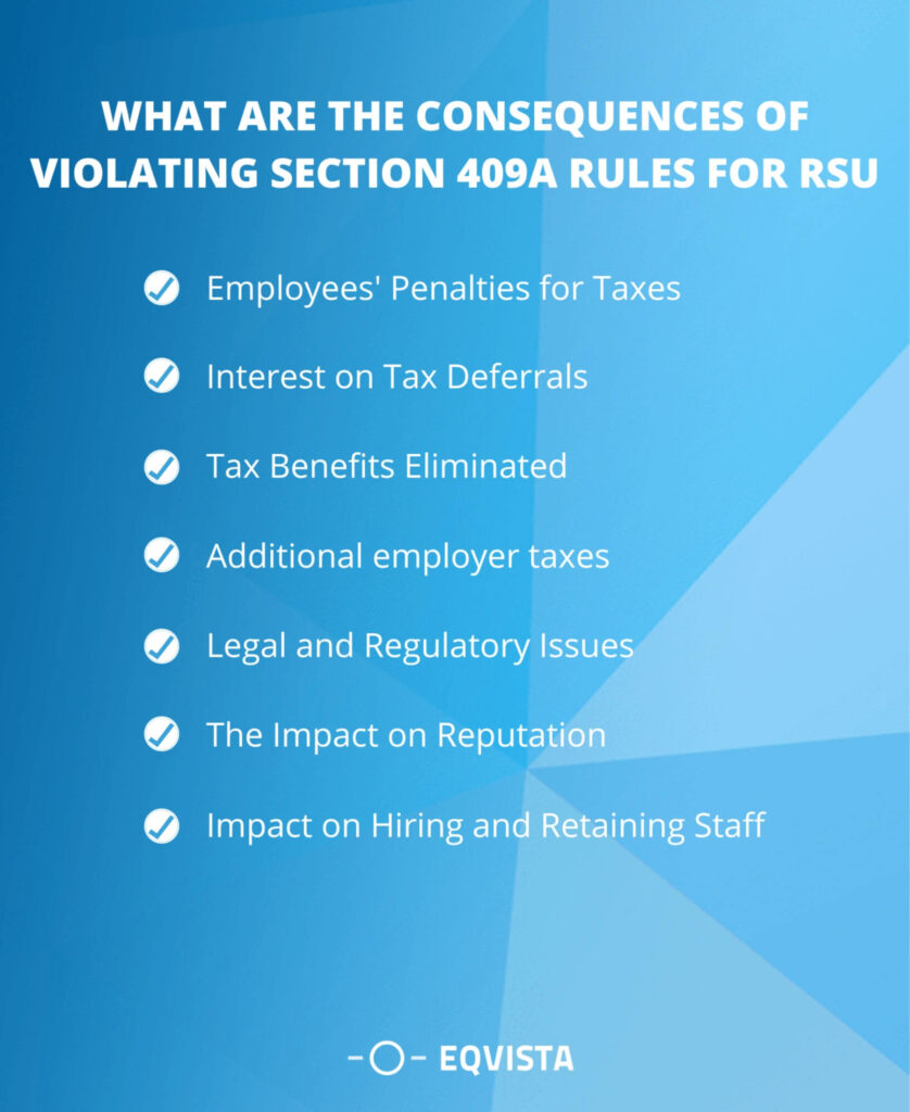 What are the consequences of violating section 409a rules for RSU?