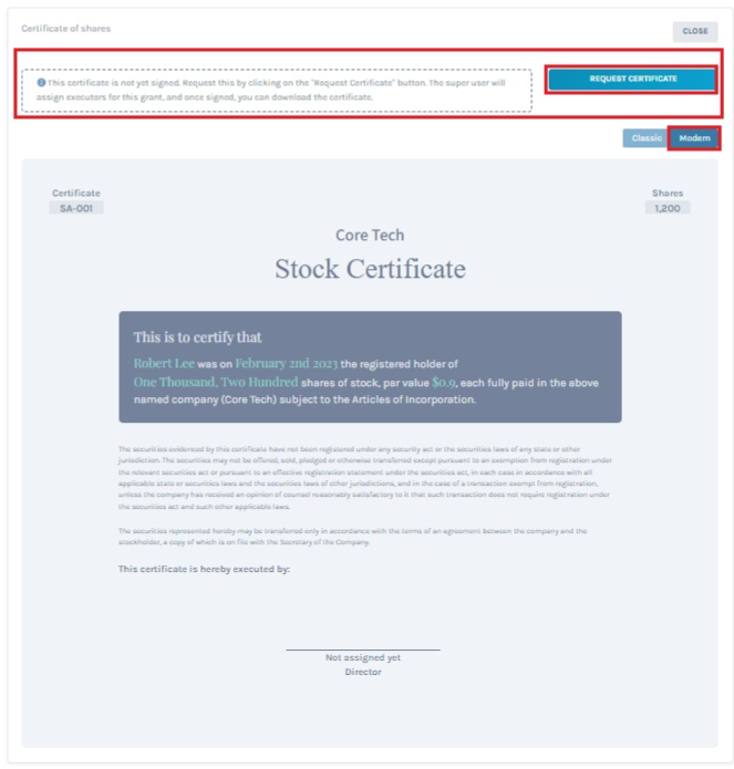 stock certificate 