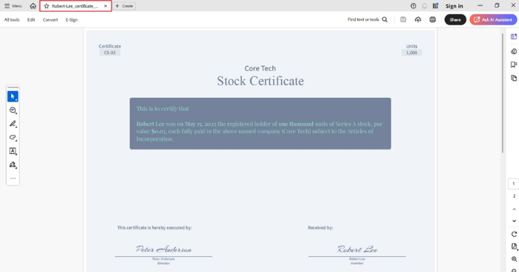 downloaded share certificate
