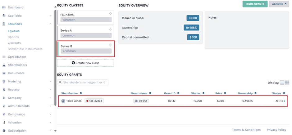 details of the equity class 