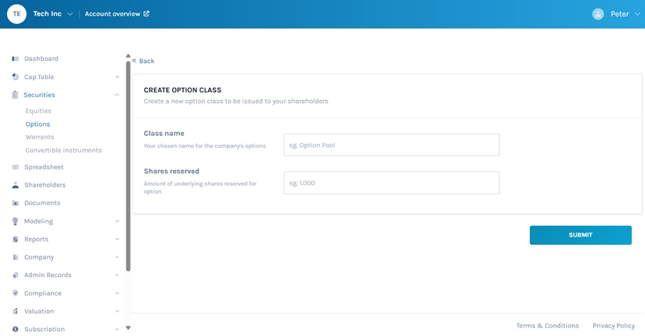Create option class