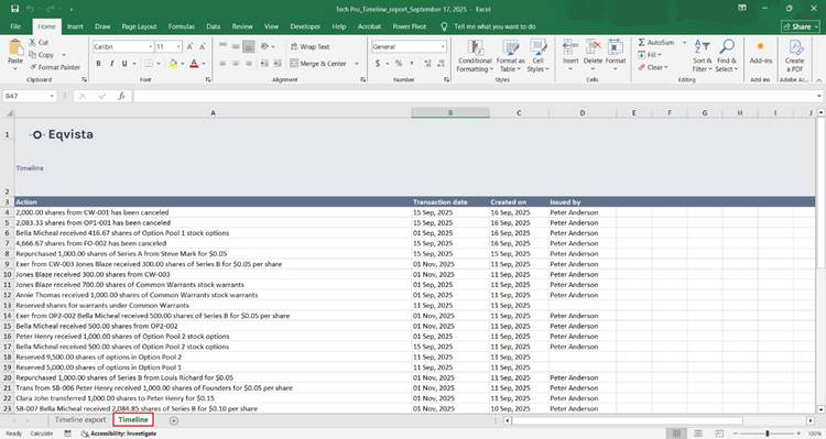 Timeline sheet