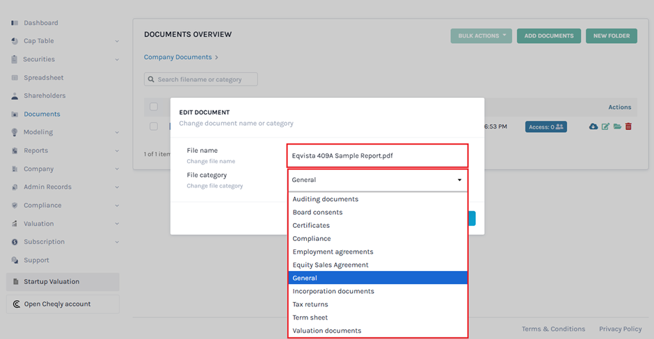 choose a file category from the drop-down list