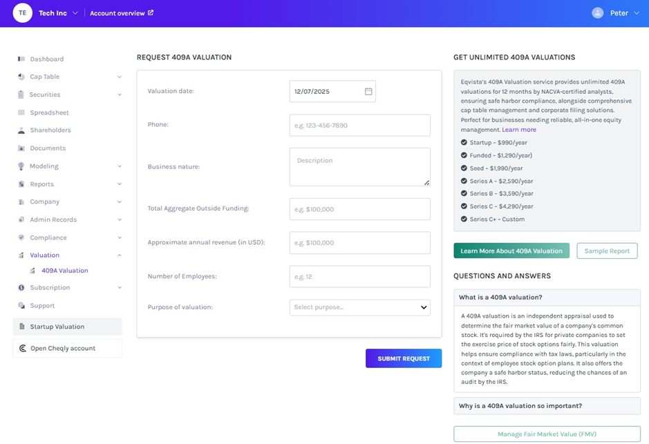 Request 409a valuation 