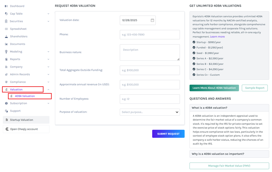 request for 409A valuation
