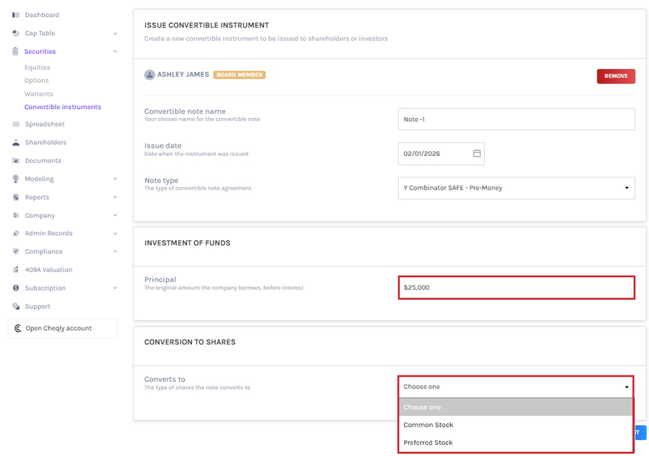 conversion to shares 