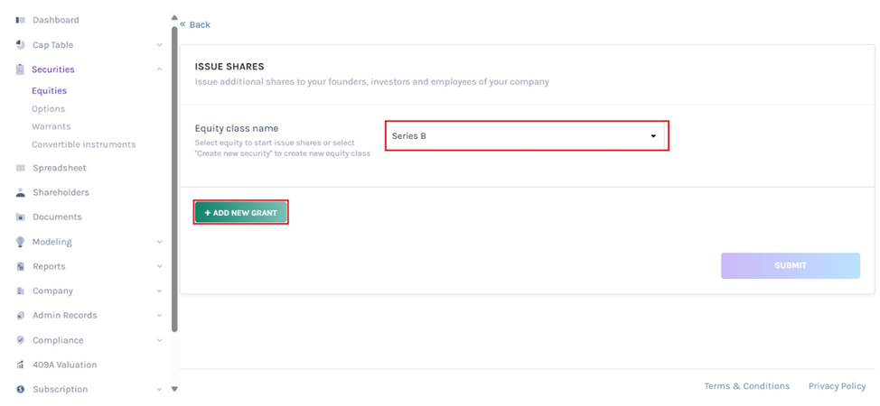 select the equity class 