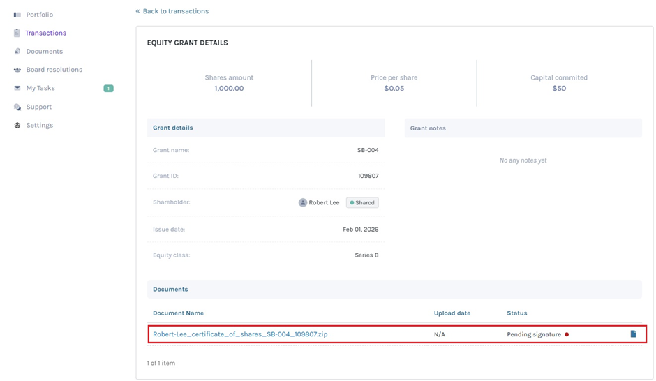 details of the grant