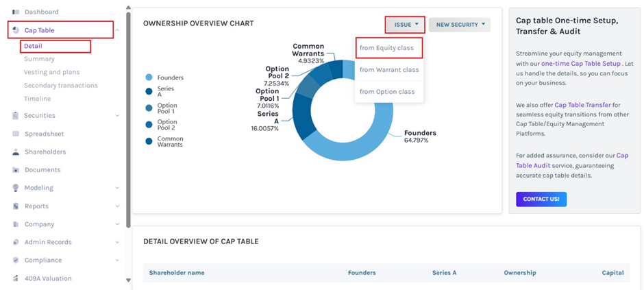 issue new equity class 