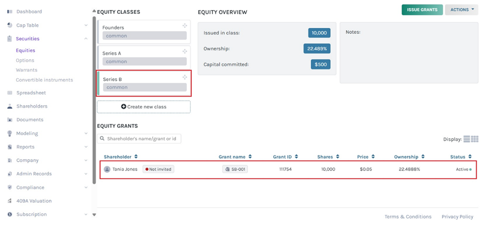 equity class – Series B