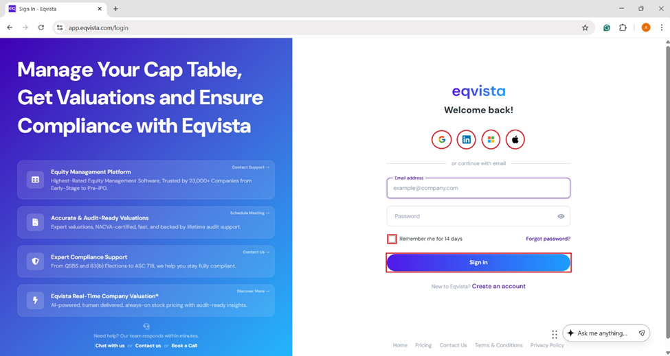 Eqvista login