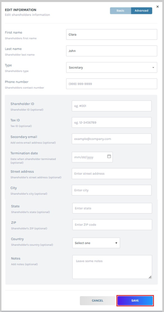 edit information 