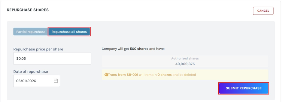 Repurchase all Shares
