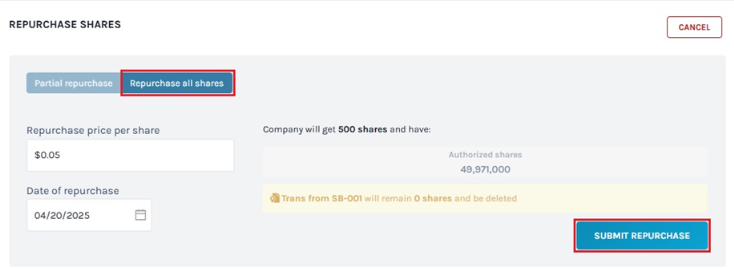 submit repurchase