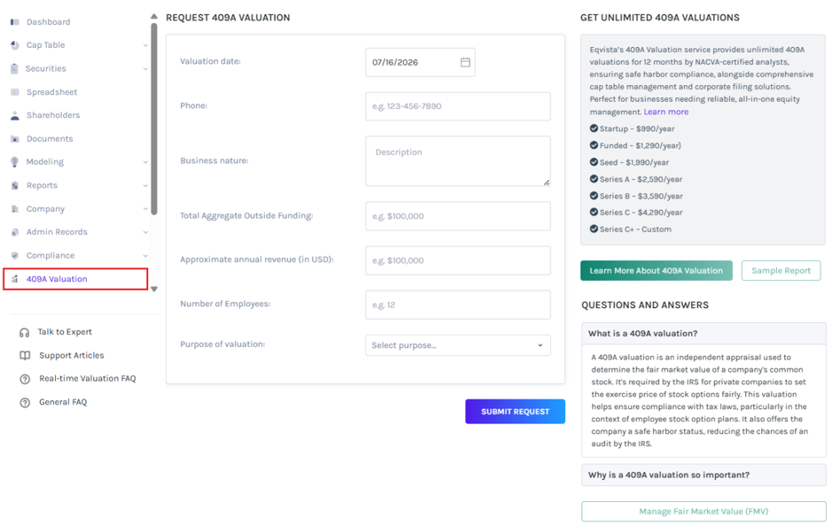  request for 409A valuation 
