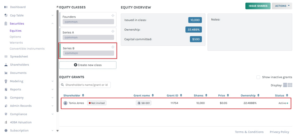 details of the equity class