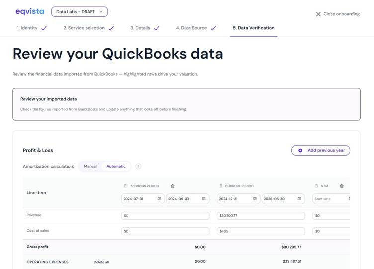 verify the financial data pulled from QuickBooks