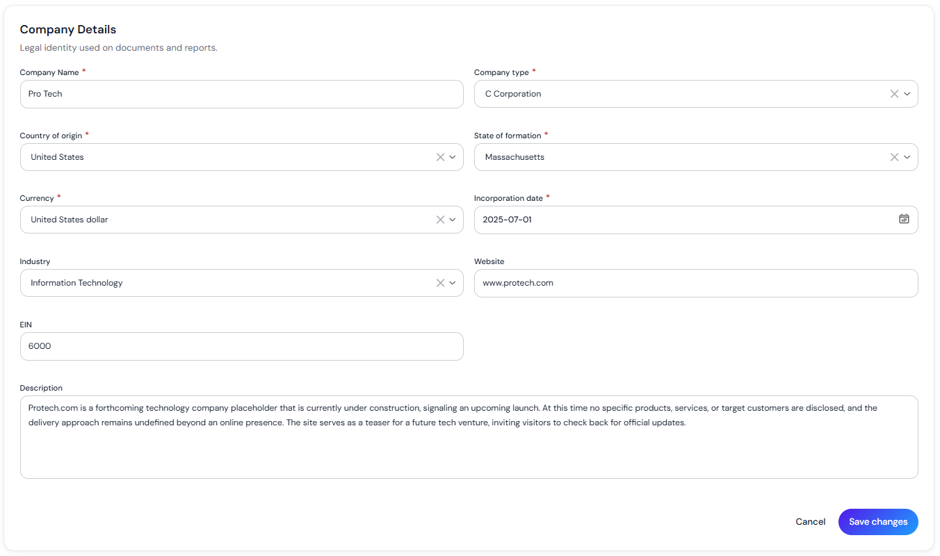 edit the company details