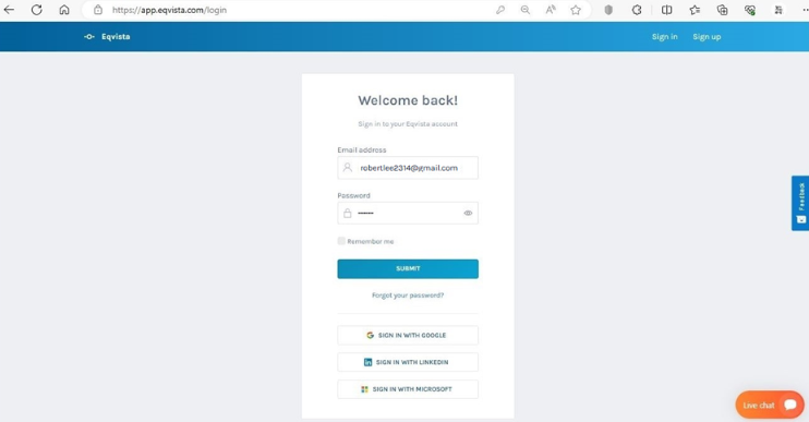 Eqvista login