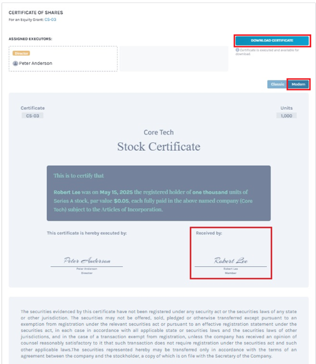 stock certificate