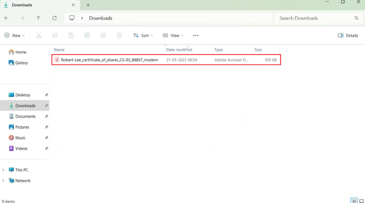 certificate has been saved in the Downloads