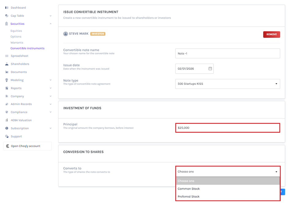 conversion to shares 