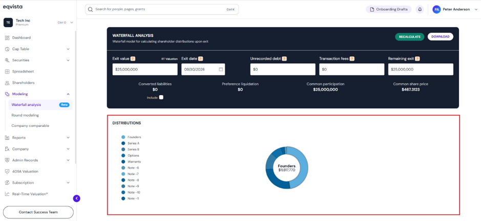 security distributions in a list and a pie chart