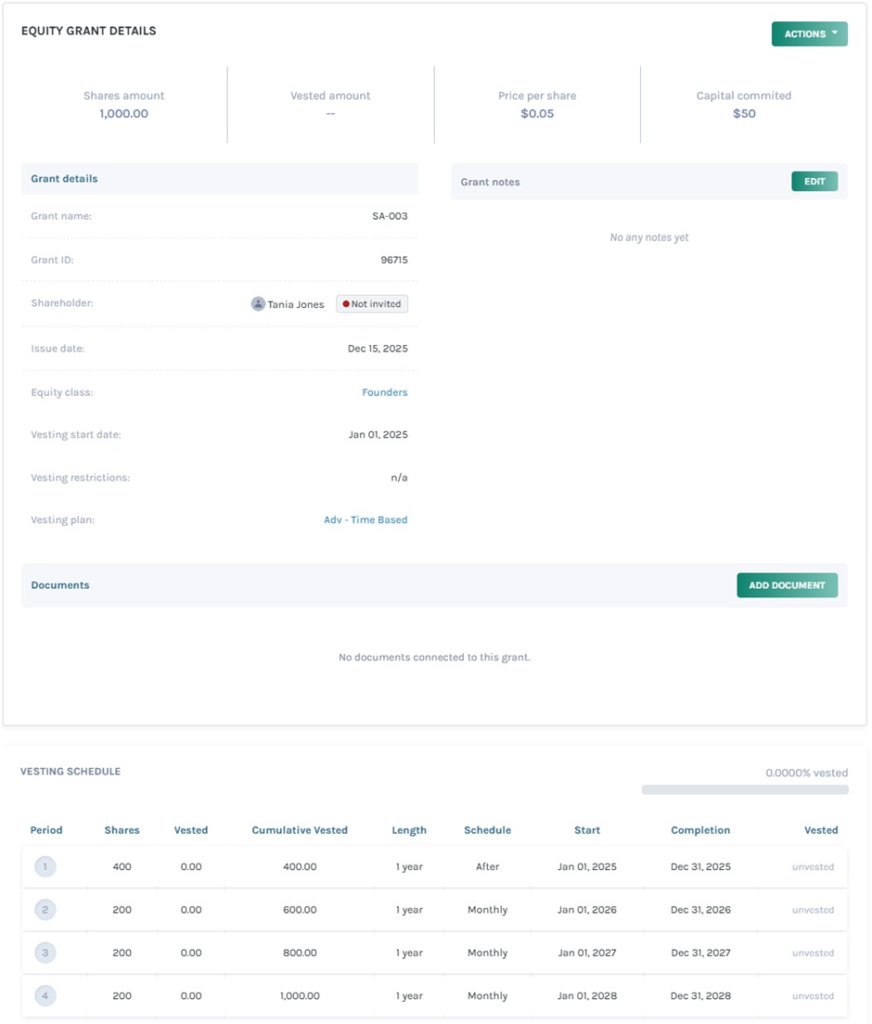 Time based vesting pan