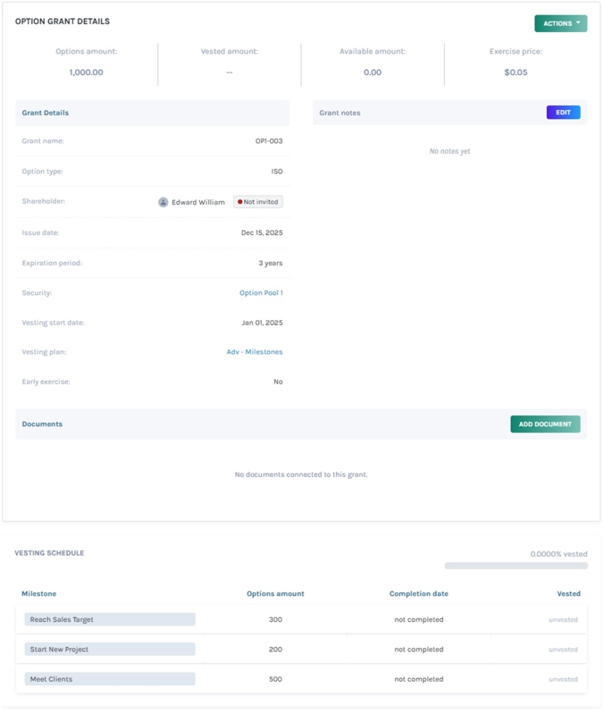 milestone based vesting plan 