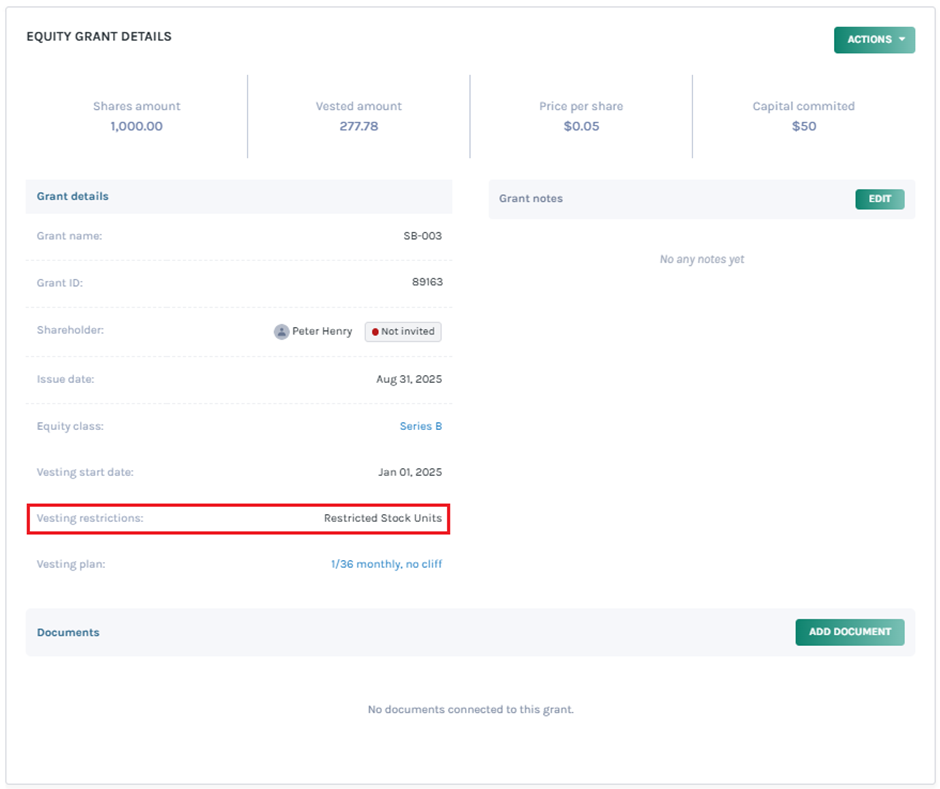 vesting restrictions RSU 