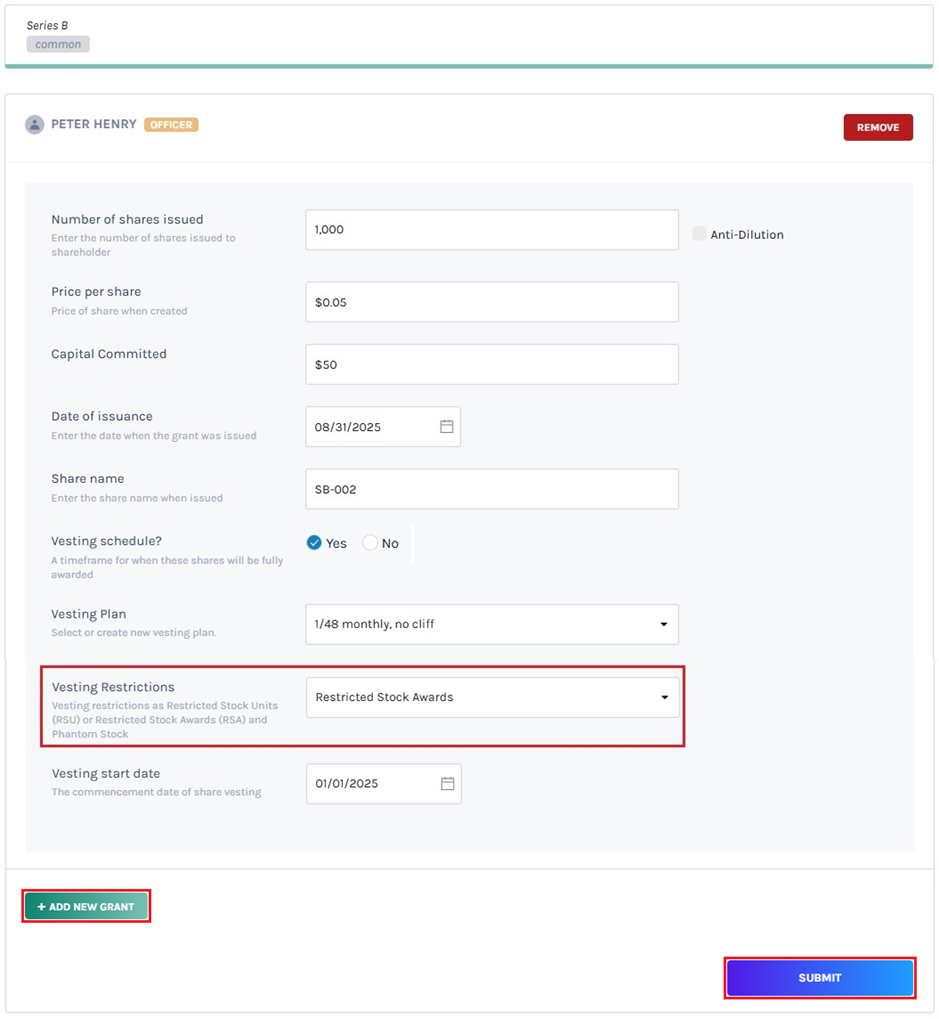 vesting restrictions 