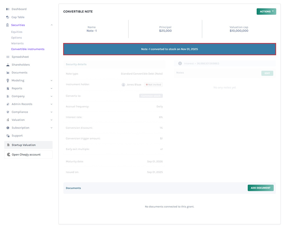 note is converted to stock