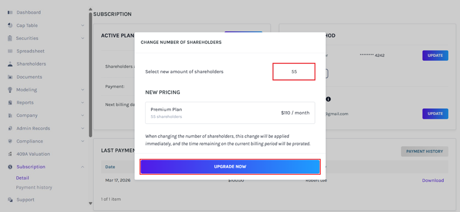 Change number of shareholders