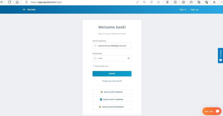 Eqvista Login