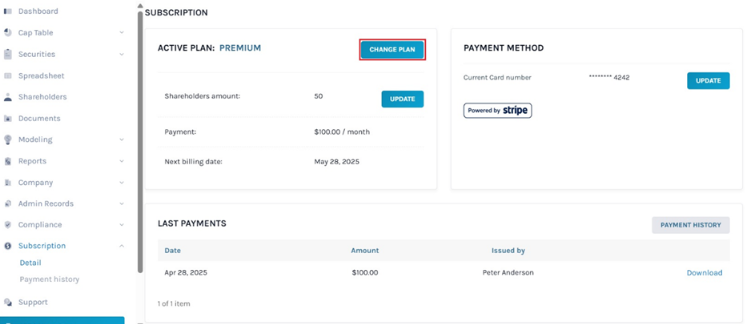details for the subscription