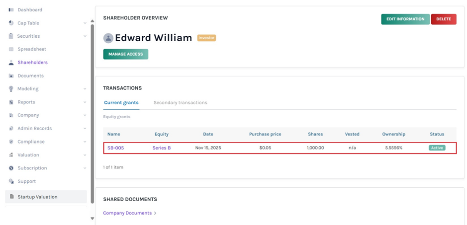 select the grant name