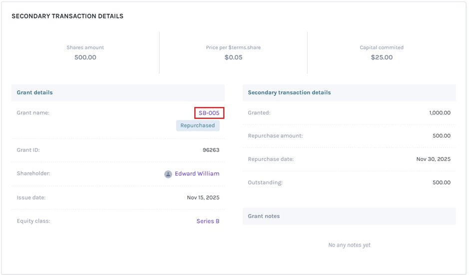 secondary transaction details