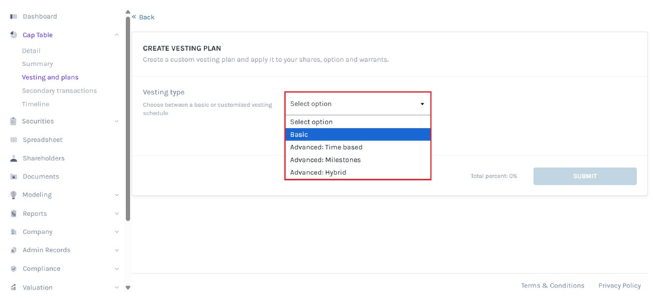 select the kind of vesting plan