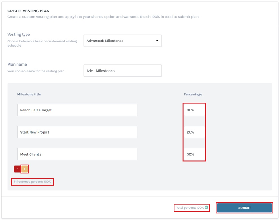 milestone based vesting plan 