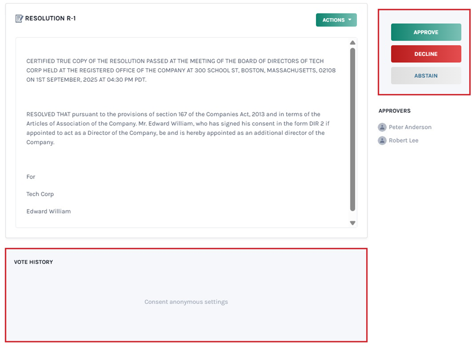 Approve, Decline, and Abstain