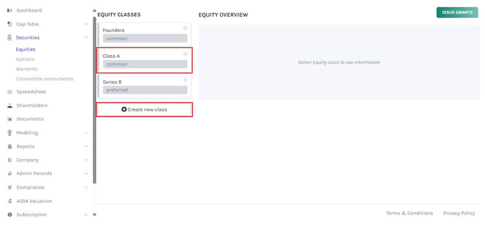 Select the equity class
