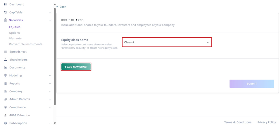 select the equity class 