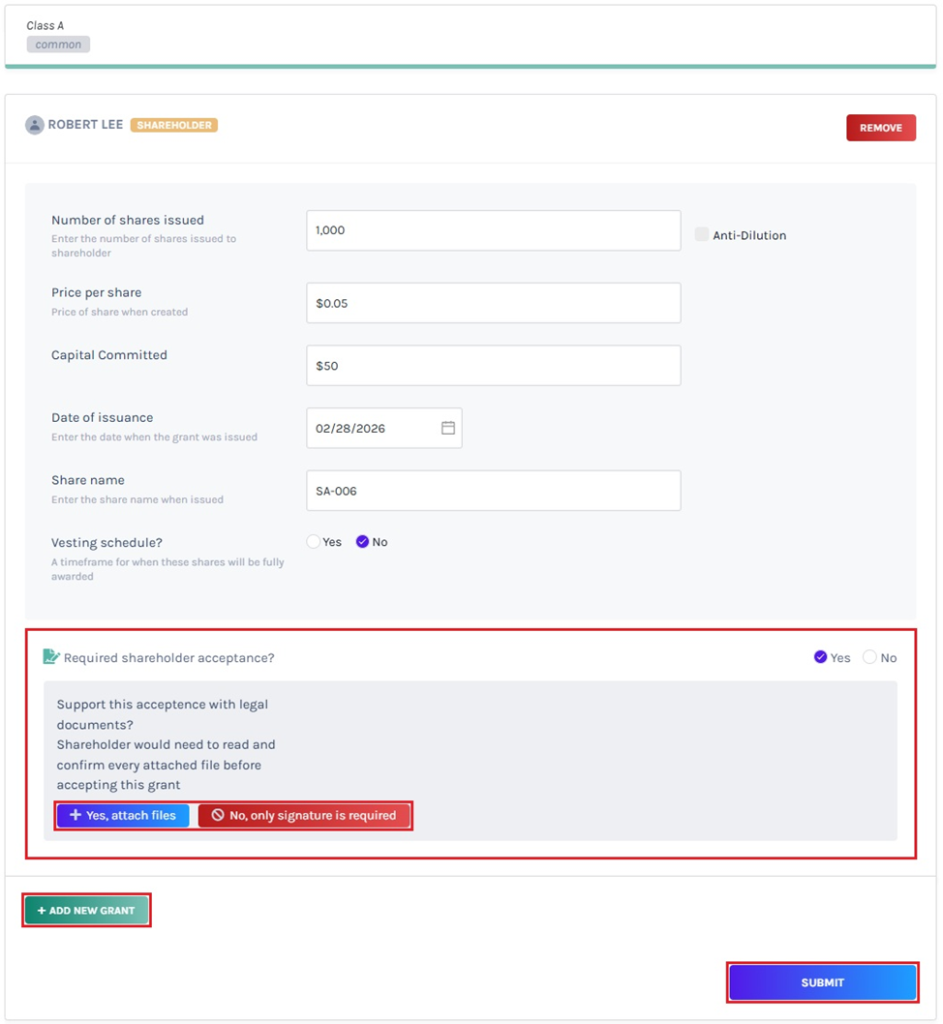 Required Shareholder Acceptance